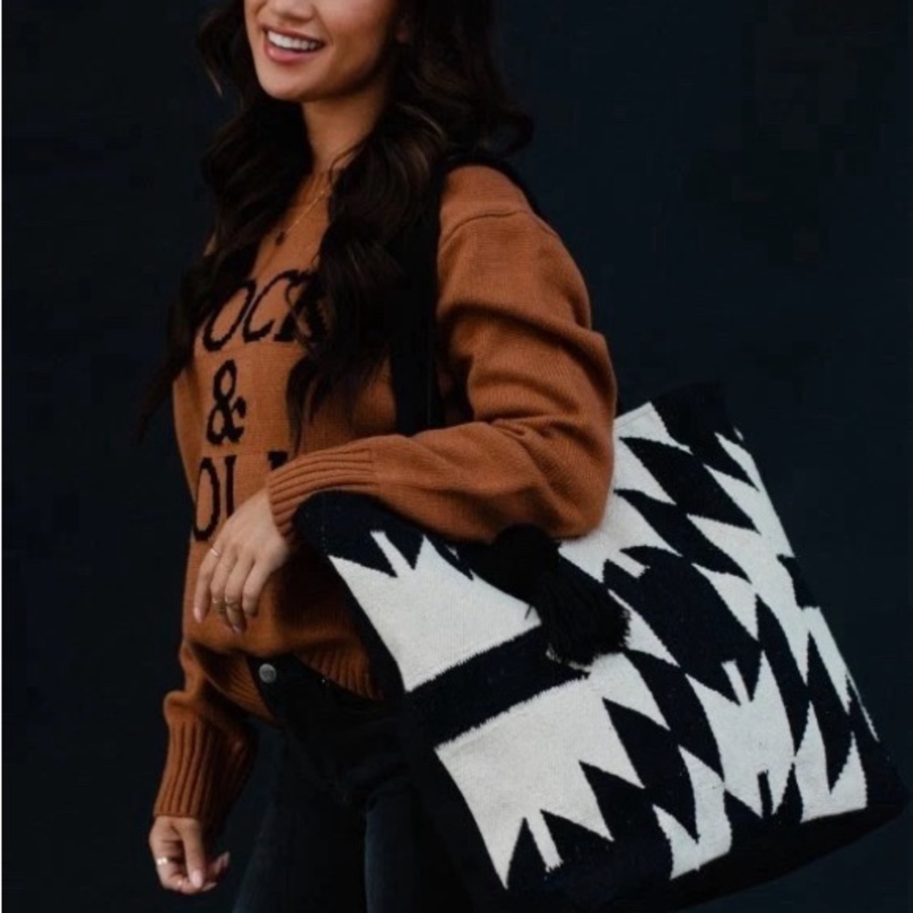 Large Woven Tote Bag With Tassel Accent